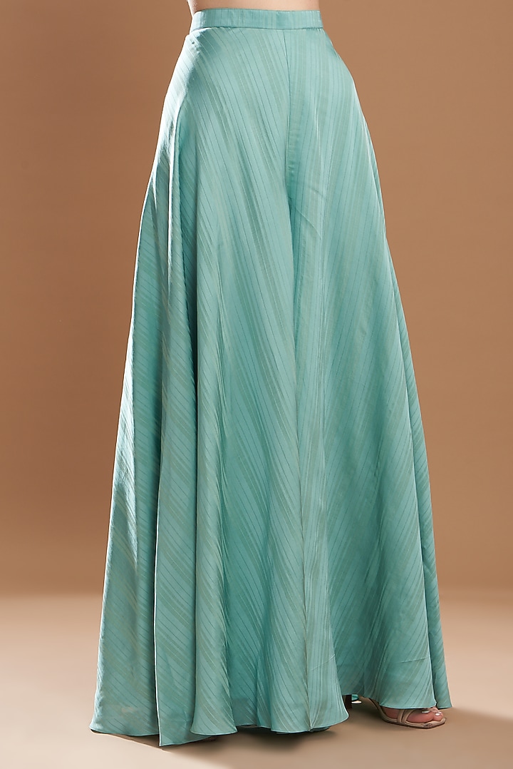 Blue Silk Satin Embroidered Off-Shoulder Cape Set by Yashodhara at Pernia's Pop Up Shop