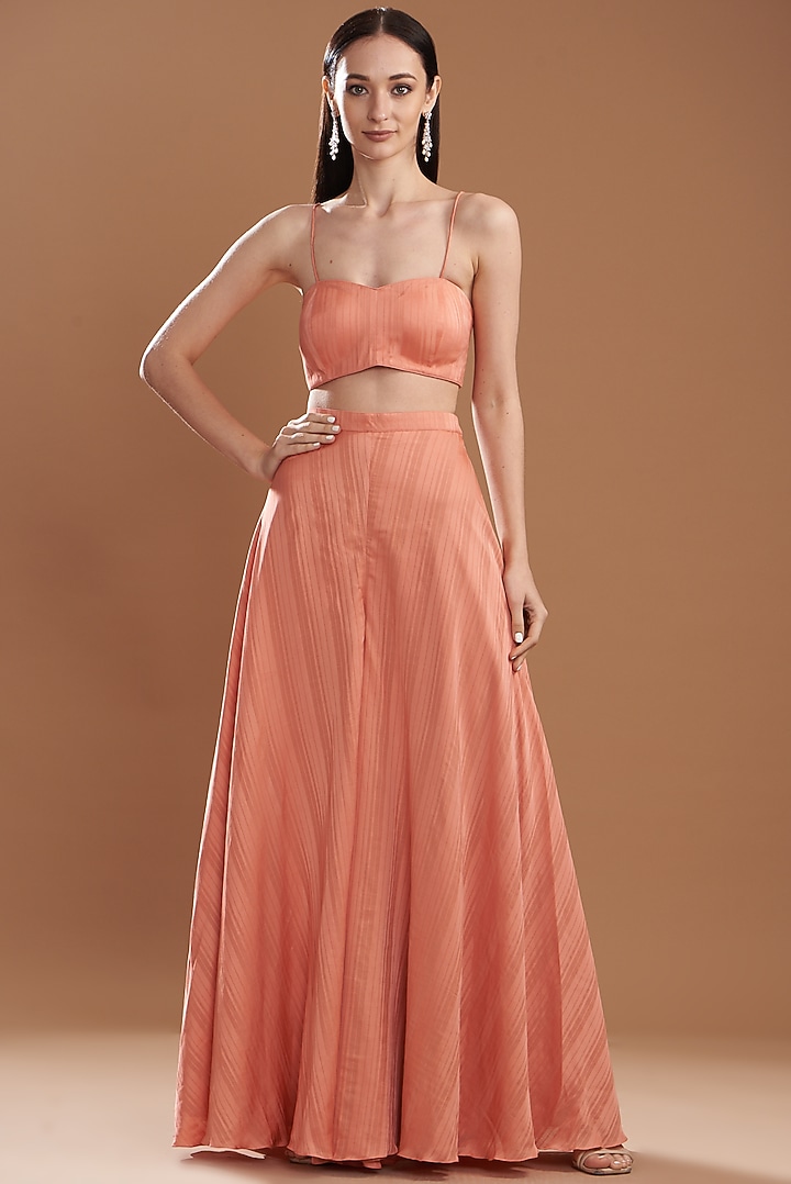 Brick Silk Satin Embroidered Off-Shoulder Cape Set by Yashodhara at Pernia's Pop Up Shop