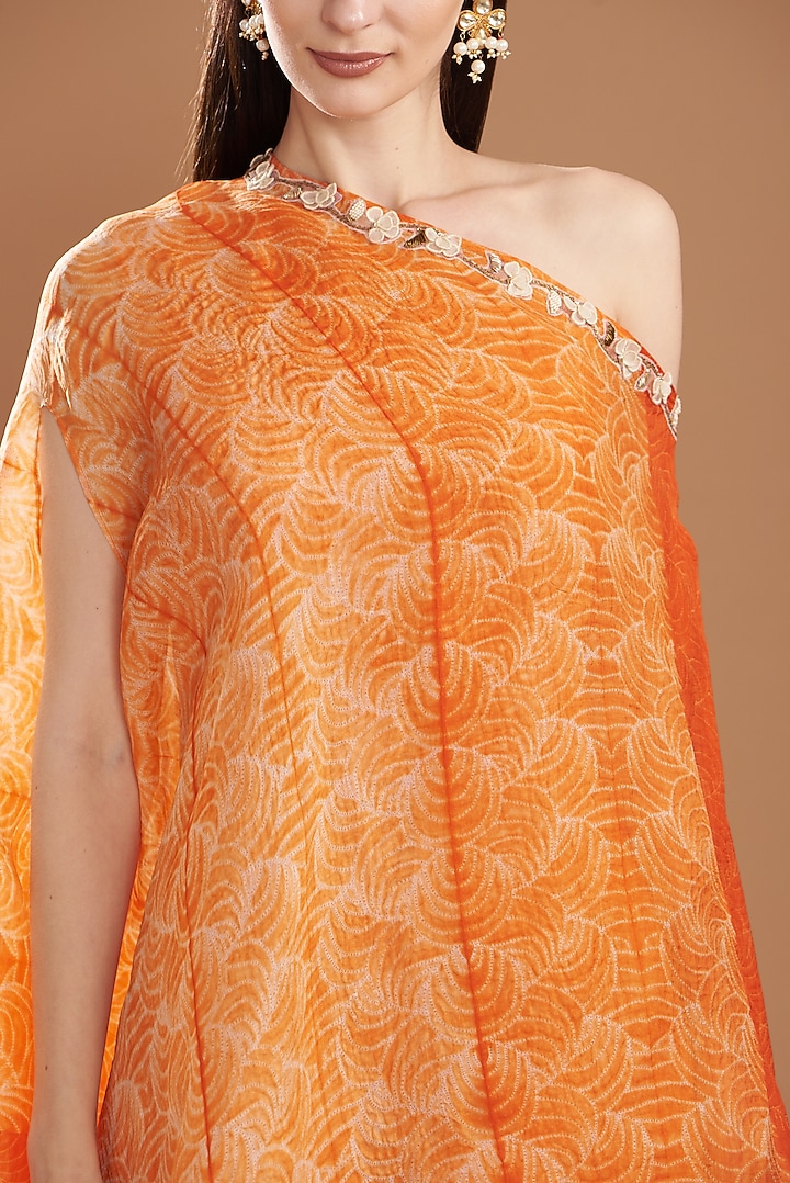 Orange Organza Off-Shoulder Embroidered Cape Set by Yashodhara at Pernia's Pop Up Shop