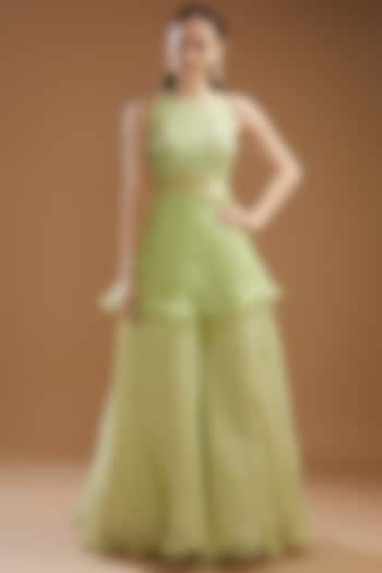 Jade Organza & Silk Embroidered Kurta Set by Yashodhara at Pernia's Pop Up Shop