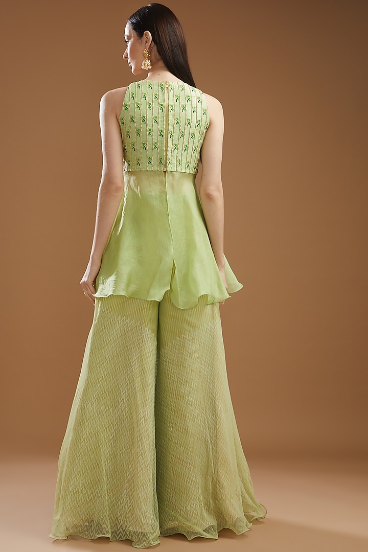 Jade Organza & Silk Embroidered Kurta Set by Yashodhara at Pernia's Pop Up Shop