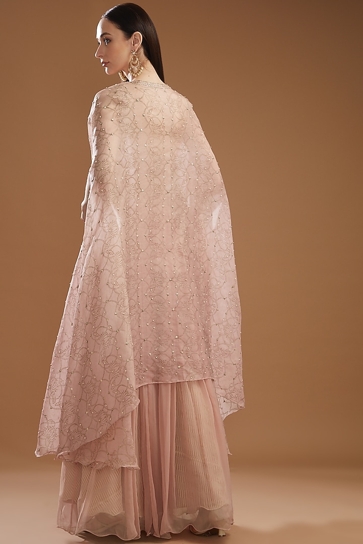 Pink Organza & Silk Blocked Printed Cape Set by Yashodhara at Pernia's Pop Up Shop