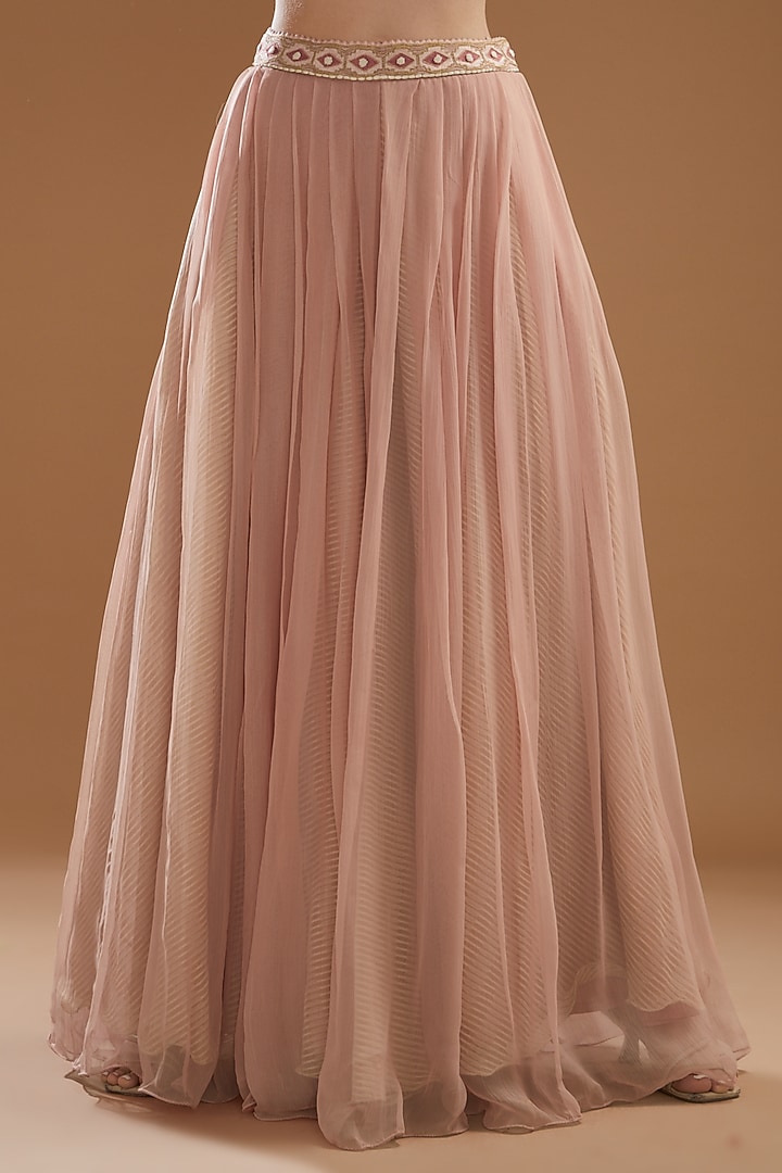 Pink Organza & Silk Blocked Printed Cape Set by Yashodhara at Pernia's Pop Up Shop