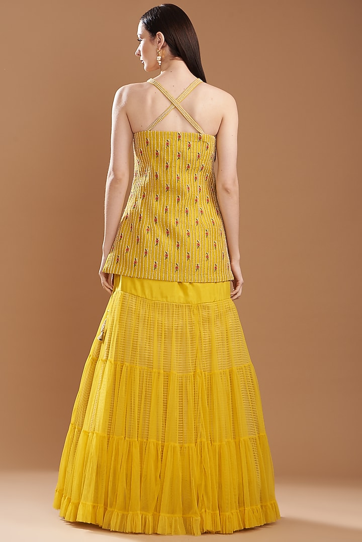 Yellow Organza & Silk Embroidered Kurta Set by Yashodhara at Pernia's Pop Up Shop