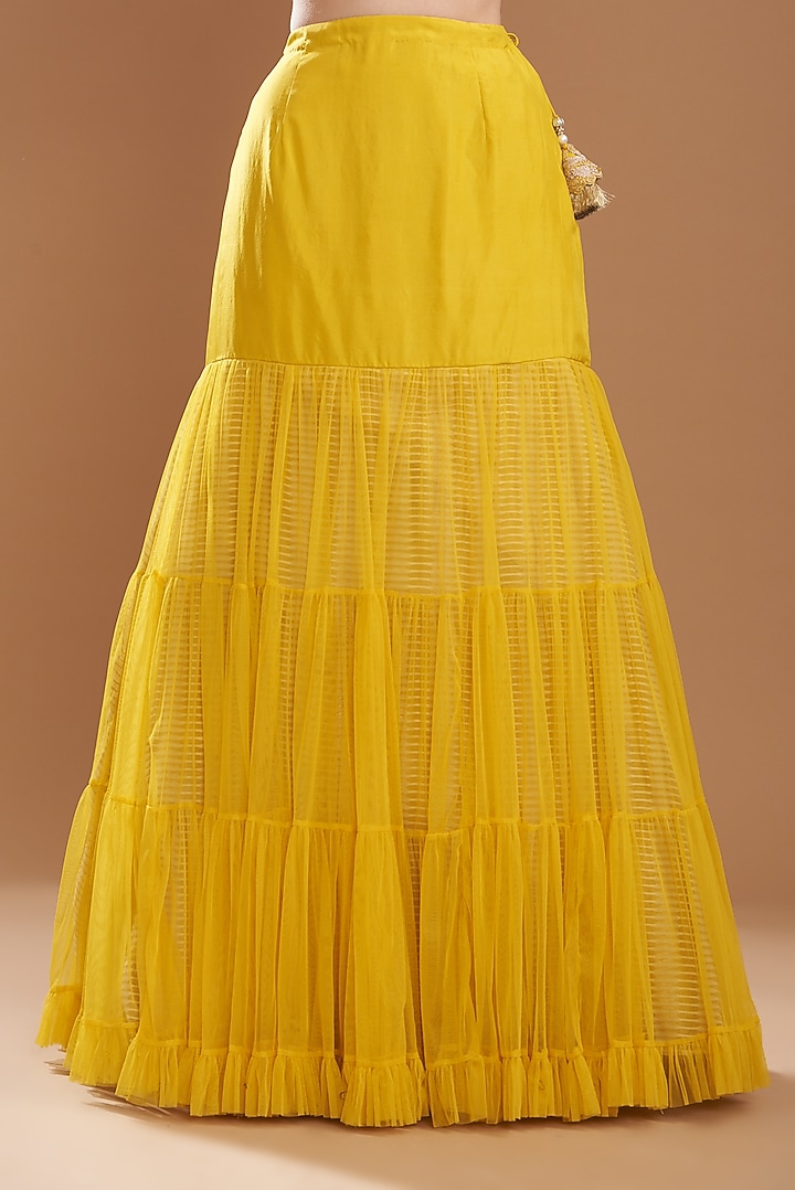 Yellow Organza & Silk Embroidered Kurta Set by Yashodhara at Pernia's Pop Up Shop