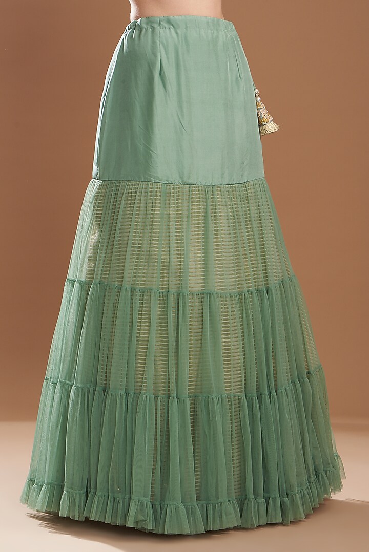 Teal Organza & Silk Embroidered Kurta Set by Yashodhara at Pernia's Pop Up Shop