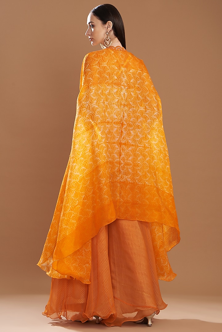 Orange Organza & Silk Shibori Printed Cape Set by Yashodhara at Pernia's Pop Up Shop