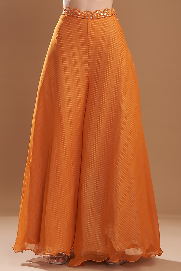 Orange Organza & Silk Shibori Printed Cape Set by Yashodhara at Pernia's Pop Up Shop