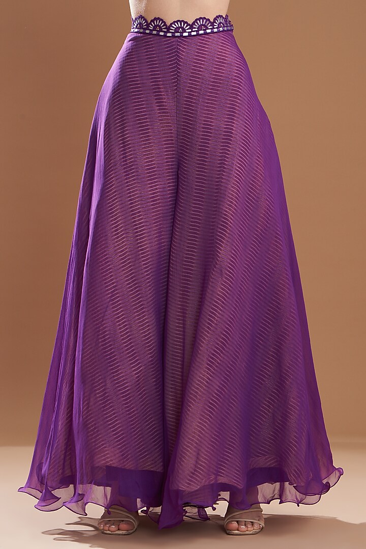 Purple Organza & Silk Shibori Printed Cape Set by Yashodhara at Pernia's Pop Up Shop