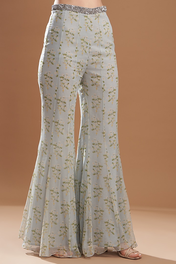 Dull Blue Chiffon & Silk Printed Cape Set by Yashodhara at Pernia's Pop Up Shop