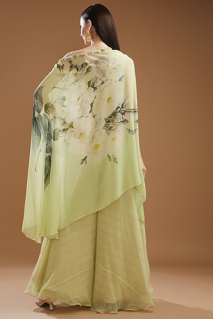Jade Chiffon Off-Shoulder Cape Set by Yashodhara at Pernia's Pop Up Shop