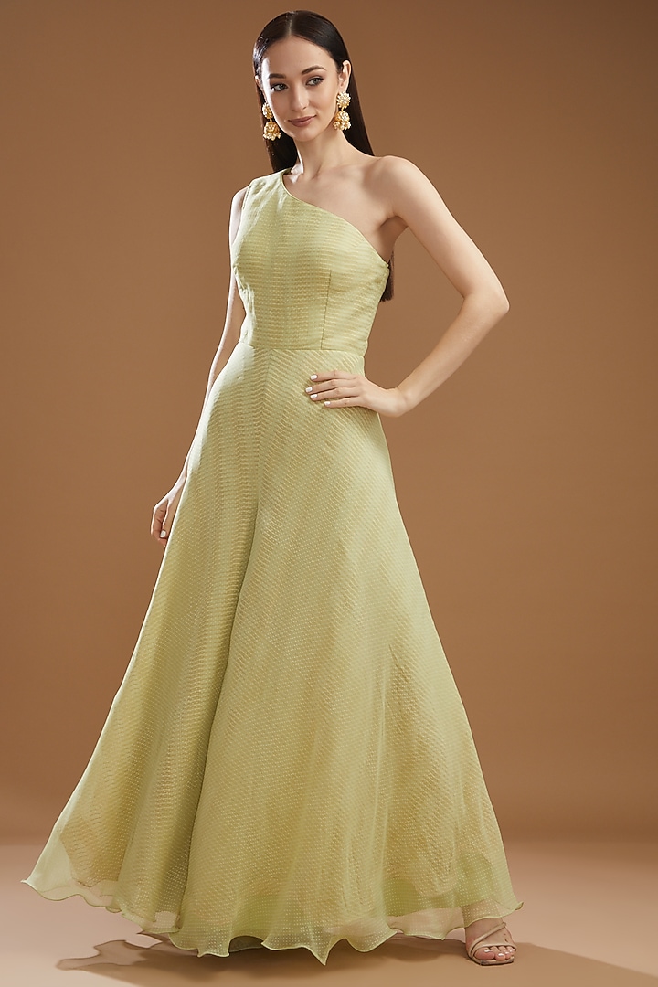 Jade Chiffon Off-Shoulder Cape Set by Yashodhara at Pernia's Pop Up Shop