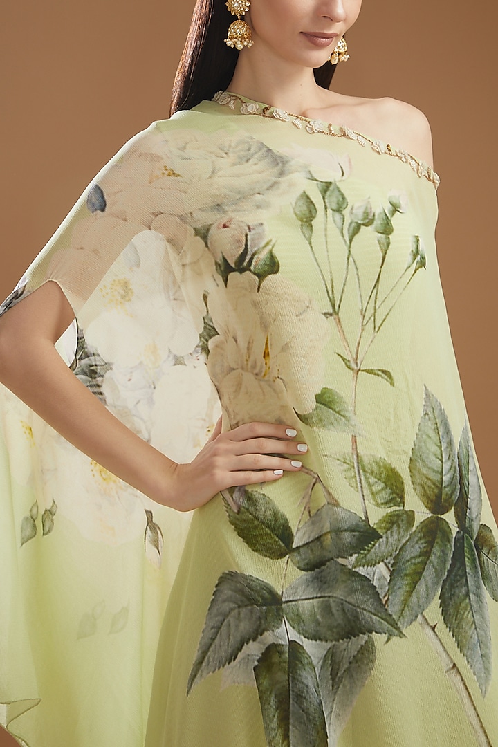 Jade Chiffon Off-Shoulder Cape Set by Yashodhara at Pernia's Pop Up Shop