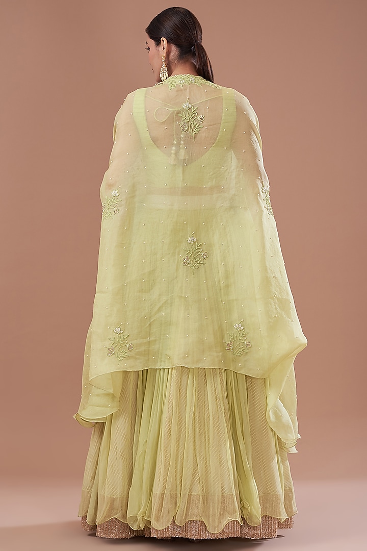 Jade Organza & Raw Silk Dori Embroidered Jacket Wedding Lehenga Set by Yashodhara at Pernia's Pop Up Shop