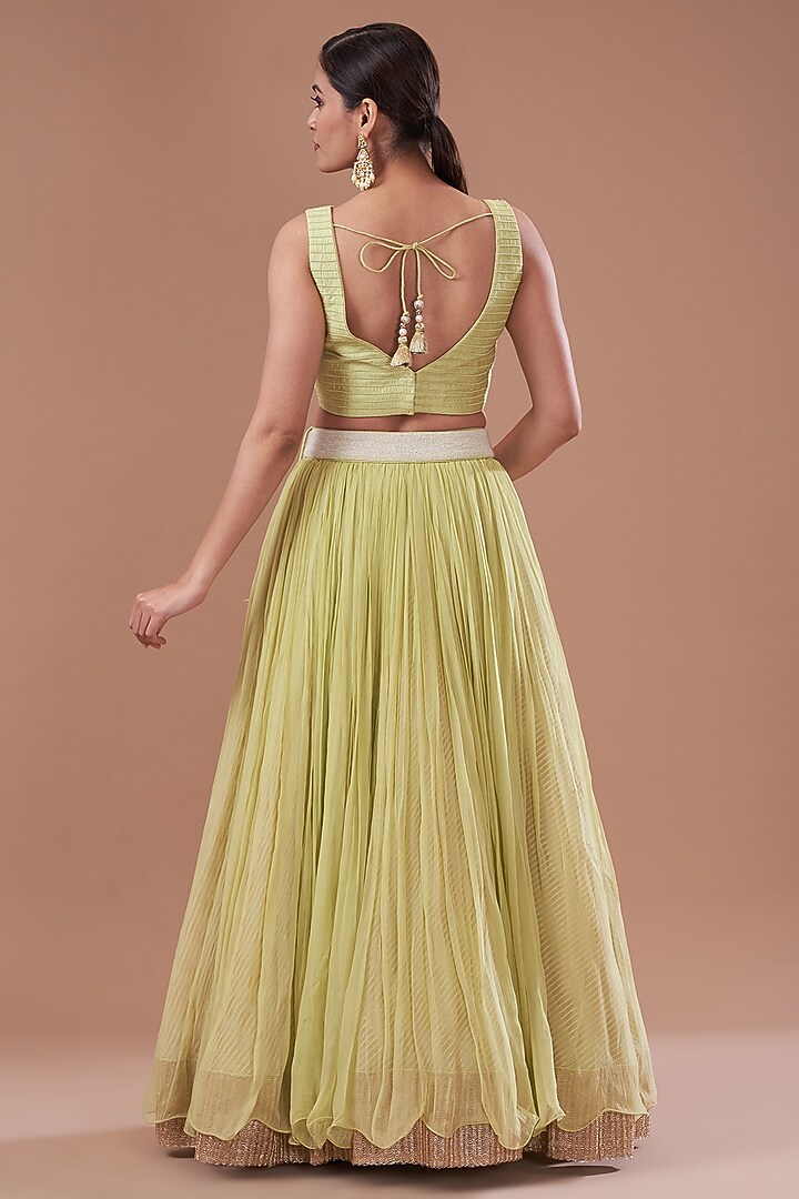 Jade Organza & Raw Silk Dori Embroidered Jacket Wedding Lehenga Set by Yashodhara at Pernia's Pop Up Shop