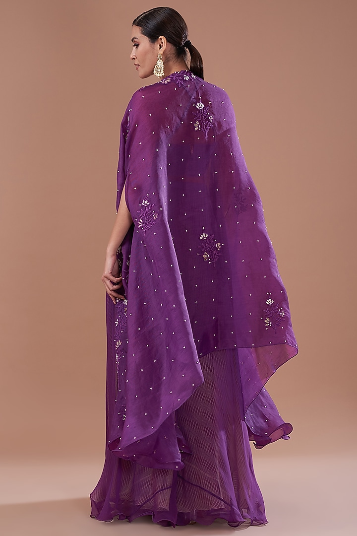 Purple Organza Dori Embroidered Cape Set by Yashodhara at Pernia's Pop Up Shop