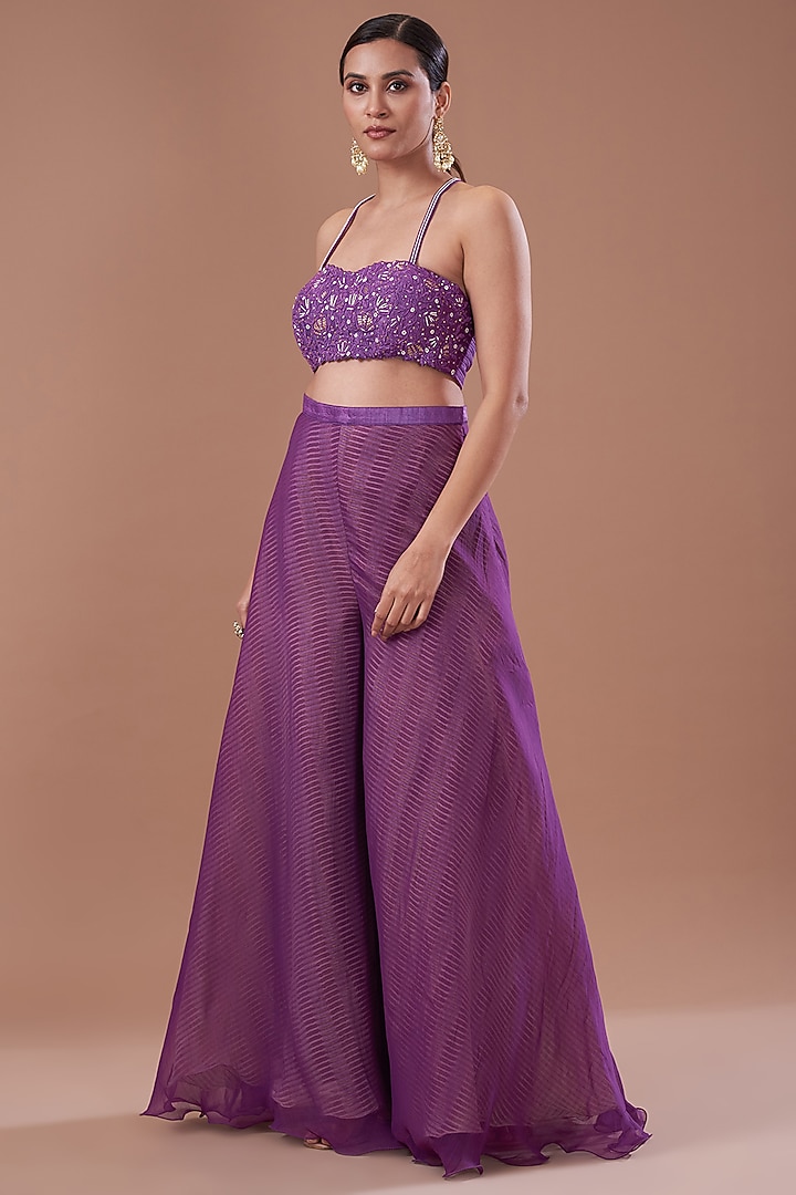 Purple Organza Dori Embroidered Cape Set by Yashodhara at Pernia's Pop Up Shop