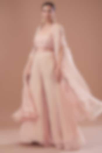 Pink Organza Dori Embroidered Cape Set by Yashodhara at Pernia's Pop Up Shop