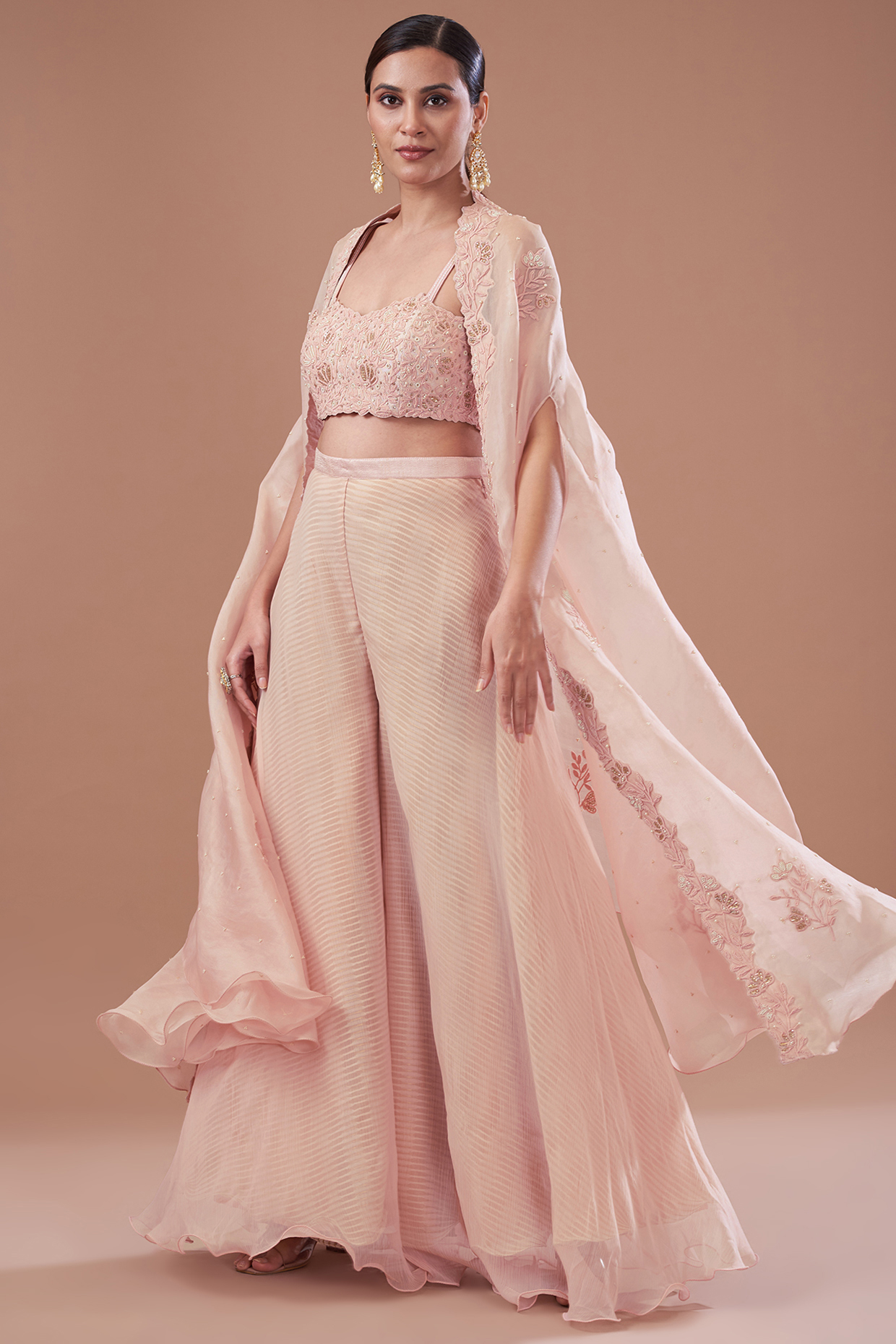 Pink Organza Dori Embroidered Cape Set by Yashodhara at Pernia's Pop Up Shop