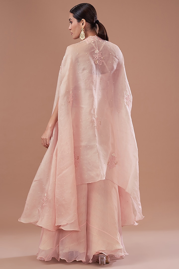 Pink Organza Dori Embroidered Cape Set by Yashodhara at Pernia's Pop Up Shop