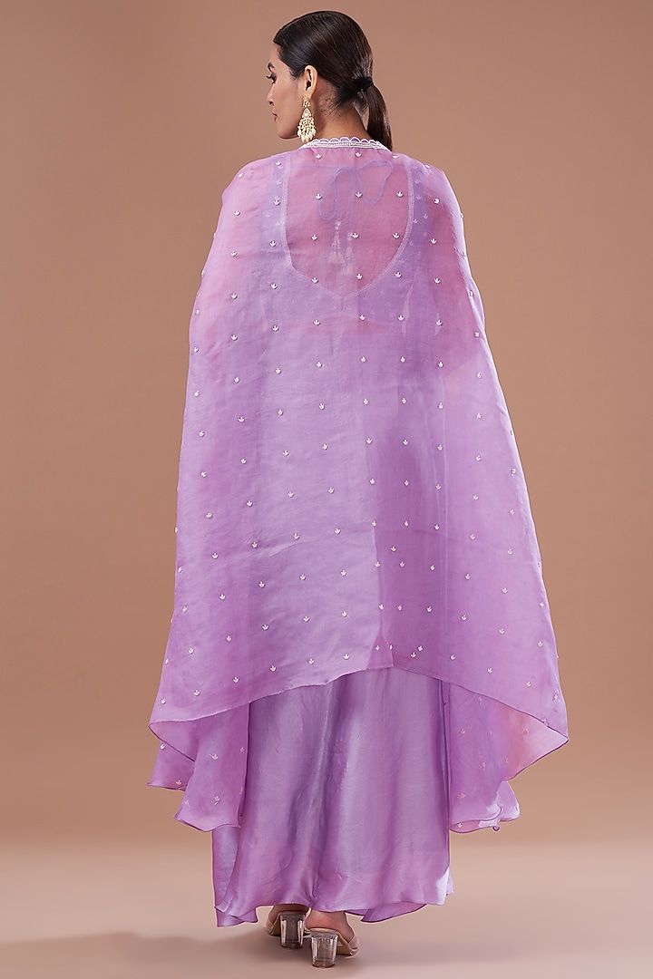 Lilac Organza Embroidered Cape Set by Yashodhara at Pernia's Pop Up Shop