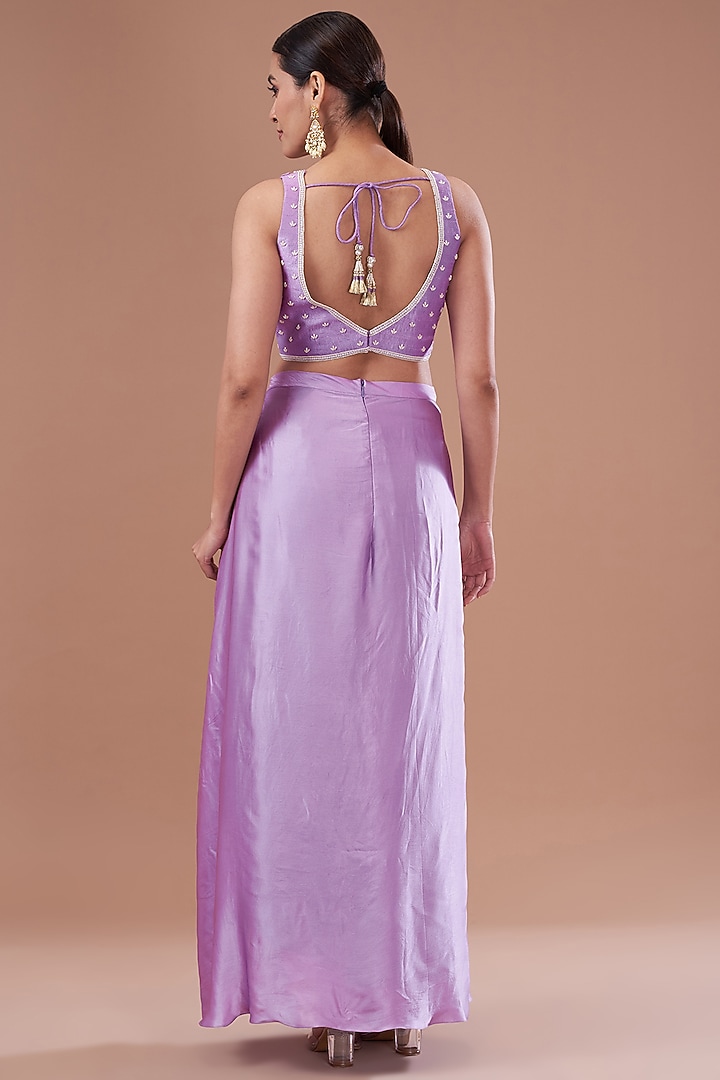 Lilac Organza Embroidered Cape Set by Yashodhara at Pernia's Pop Up Shop
