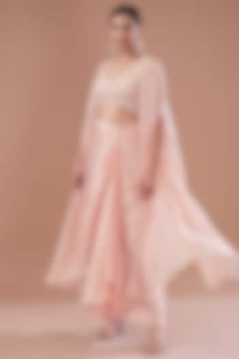 Pink Organza Embroidered Cape Set by Yashodhara at Pernia's Pop Up Shop