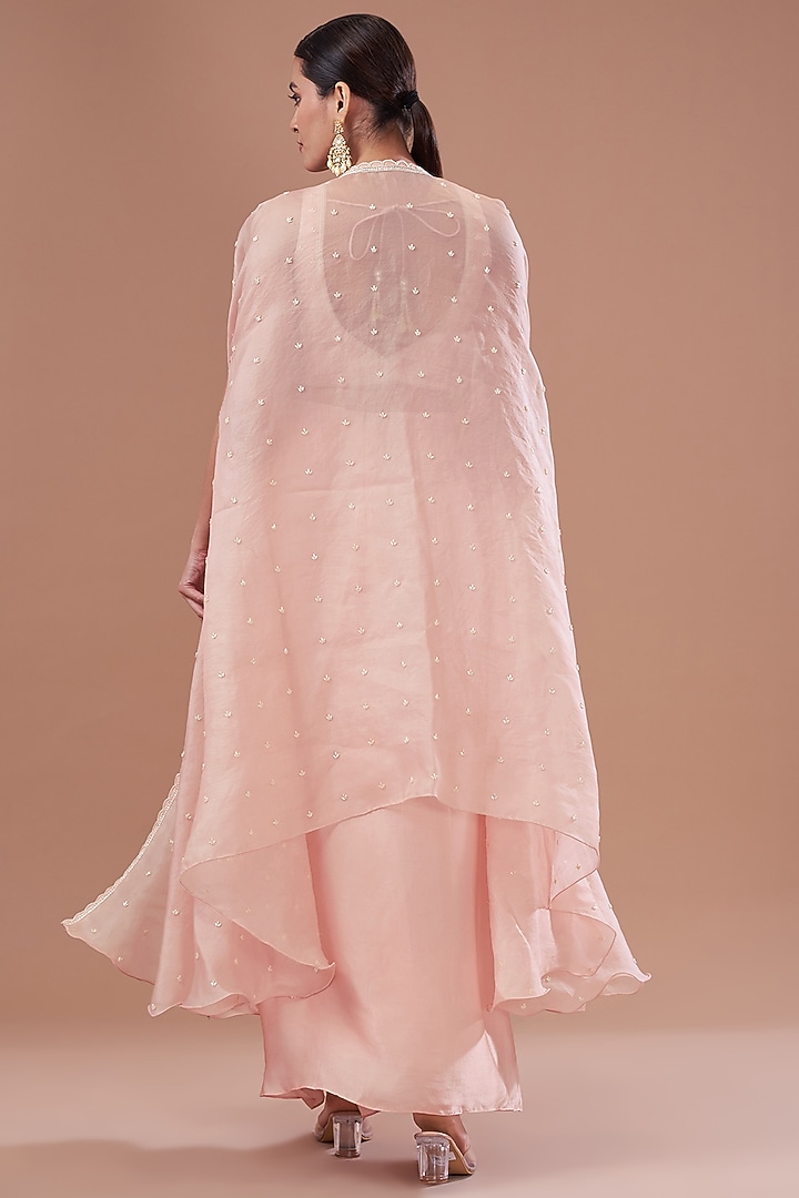 Pink Organza Embroidered Cape Set by Yashodhara at Pernia's Pop Up Shop
