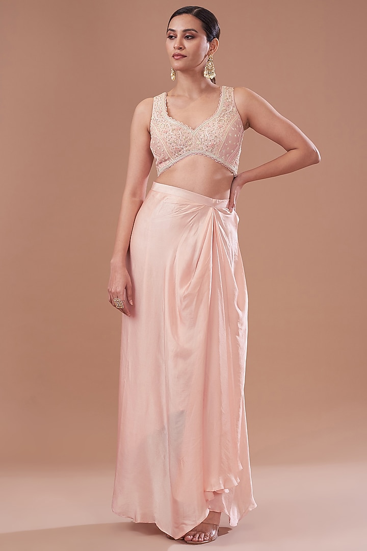Pink Organza Embroidered Cape Set by Yashodhara at Pernia's Pop Up Shop
