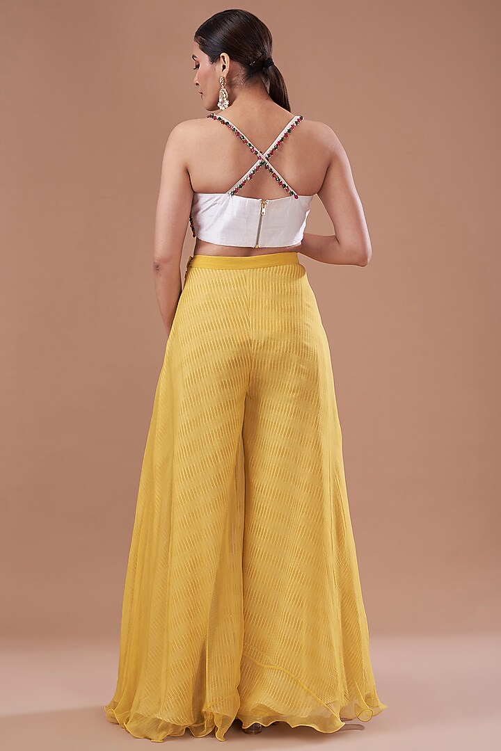 Mustard Organza Embroidered Cape Set by Yashodhara at Pernia's Pop Up Shop
