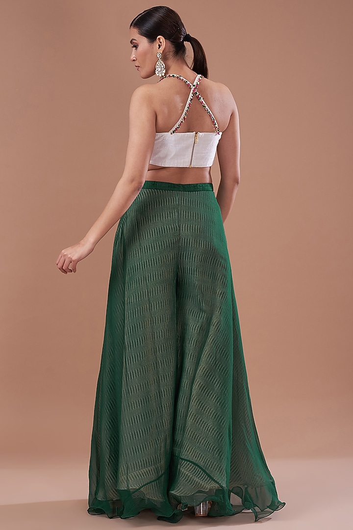 Green Organza Embroidered Cape Set by Yashodhara at Pernia's Pop Up Shop