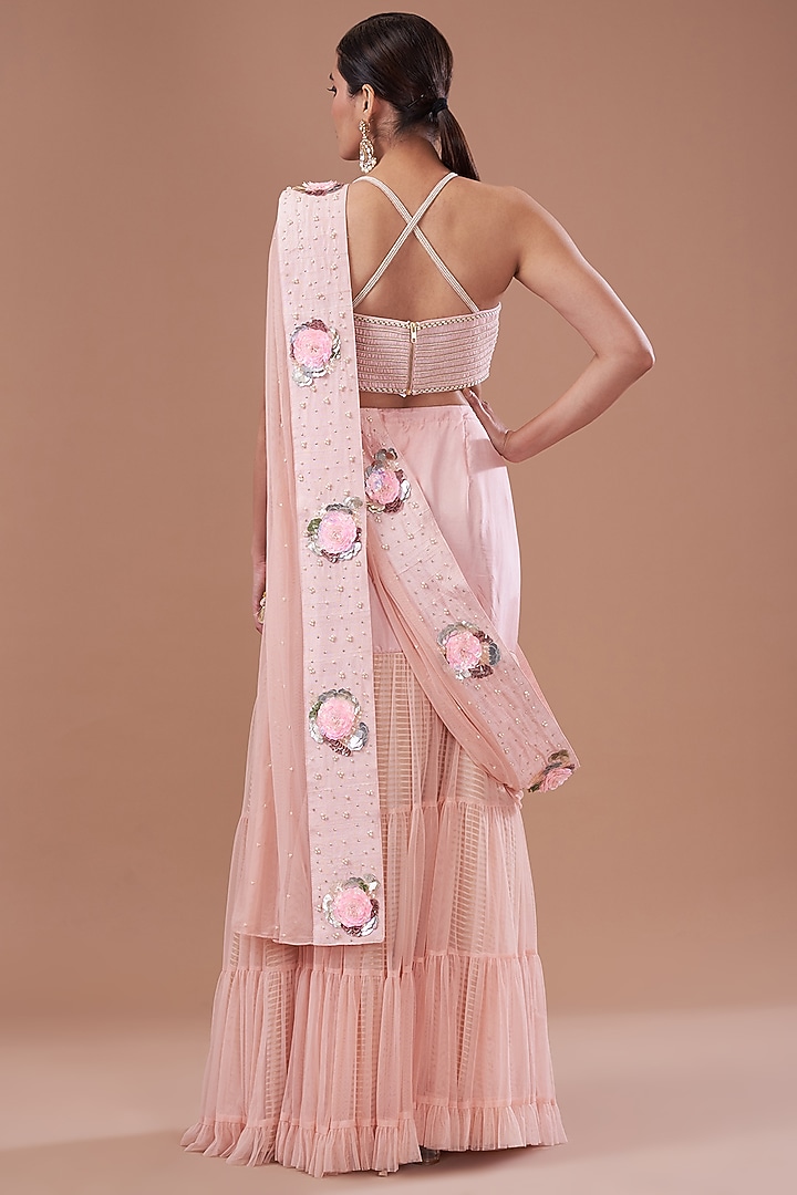 Pink Organza Printed Cape Set by Yashodhara at Pernia's Pop Up Shop