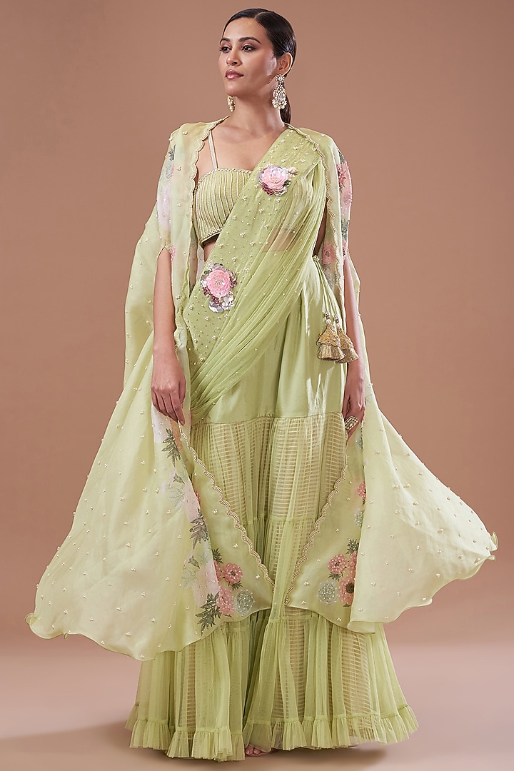 Jade Organza Printed Cape Set by Yashodhara at Pernia's Pop Up Shop