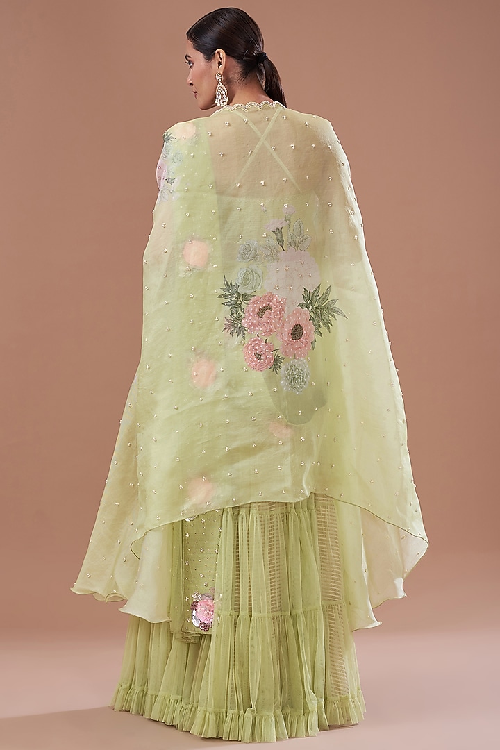 Jade Organza Printed Cape Set by Yashodhara at Pernia's Pop Up Shop