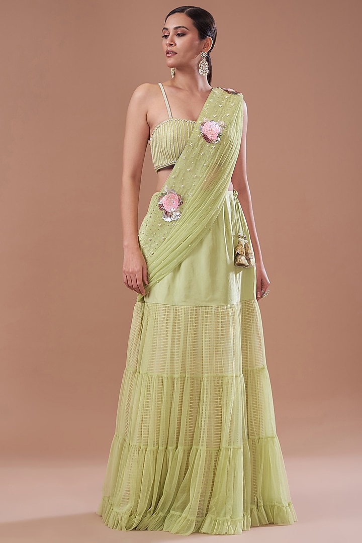 Jade Organza Printed Cape Set by Yashodhara at Pernia's Pop Up Shop