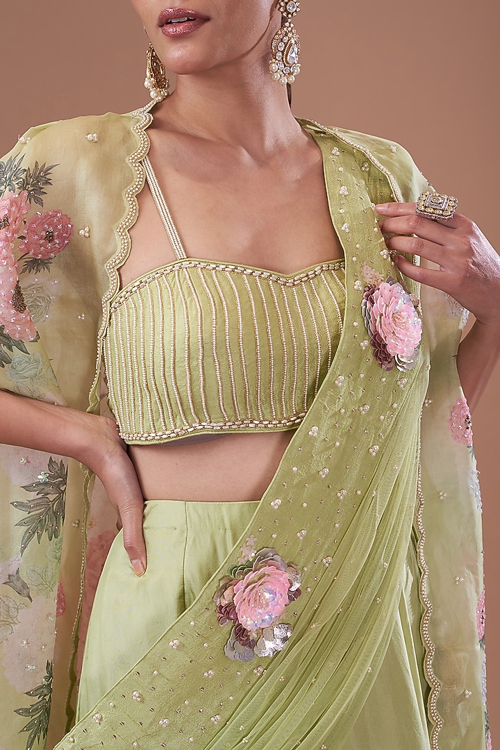 Jade Organza Printed Cape Set by Yashodhara at Pernia's Pop Up Shop