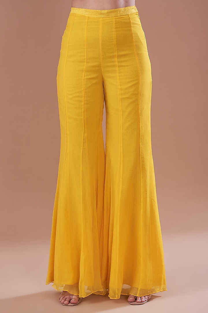 Yellow Raw Silk Embroidered Strappy Kurta Set by Yashodhara at Pernia's Pop Up Shop