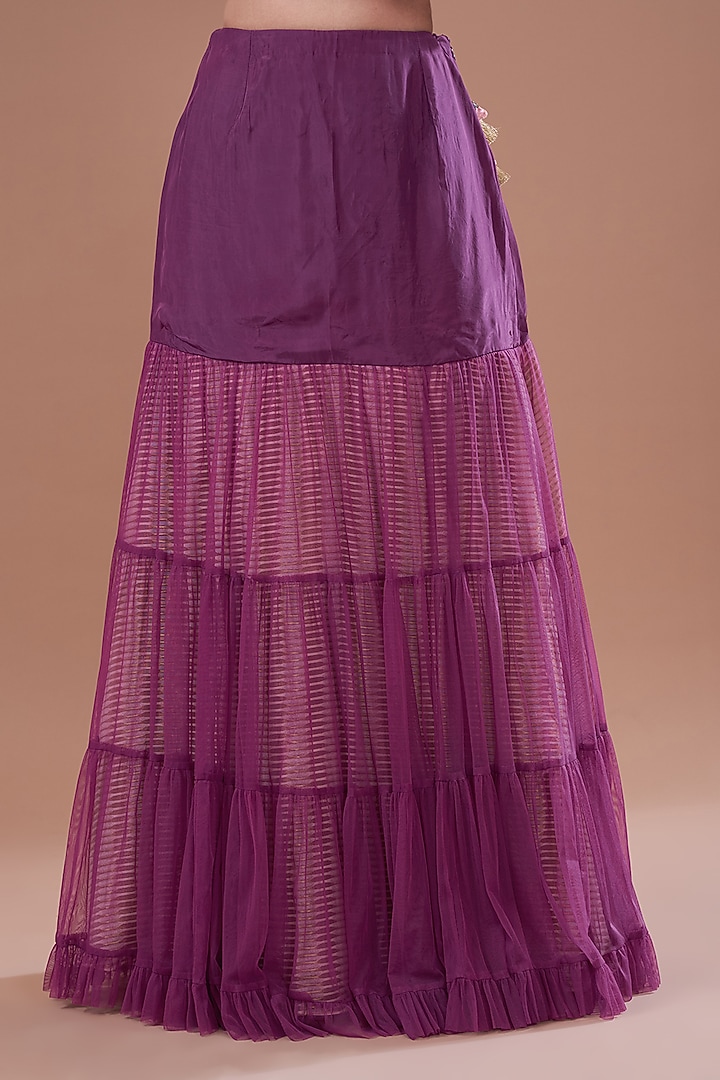 Purple Raw Silk Printed Strappy Kurta Set by Yashodhara at Pernia's Pop Up Shop