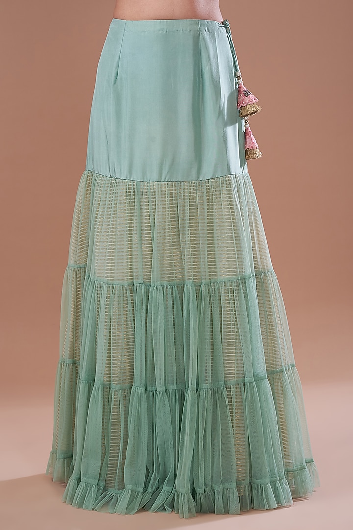 Teal Green Raw Silk Printed Strappy Kurta Set by Yashodhara at Pernia's Pop Up Shop