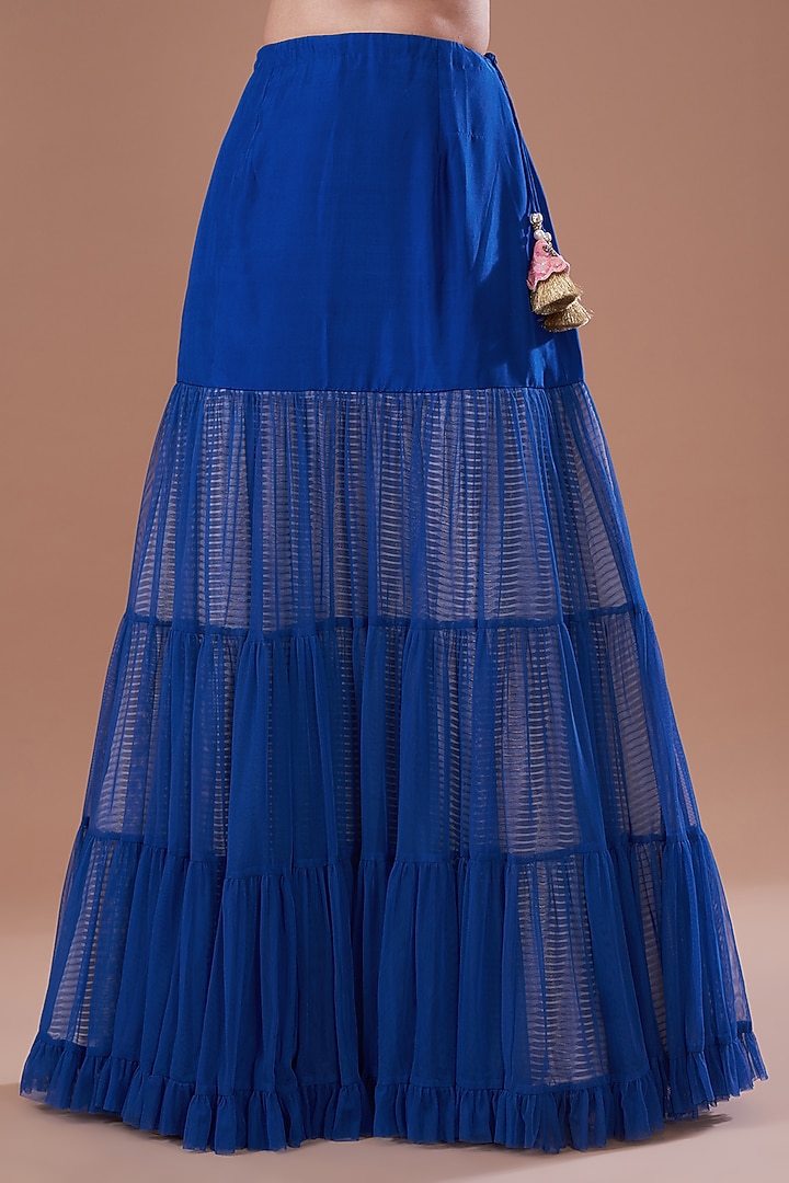 Blue Raw Silk Printed Strappy Kurta Set by Yashodhara at Pernia's Pop Up Shop