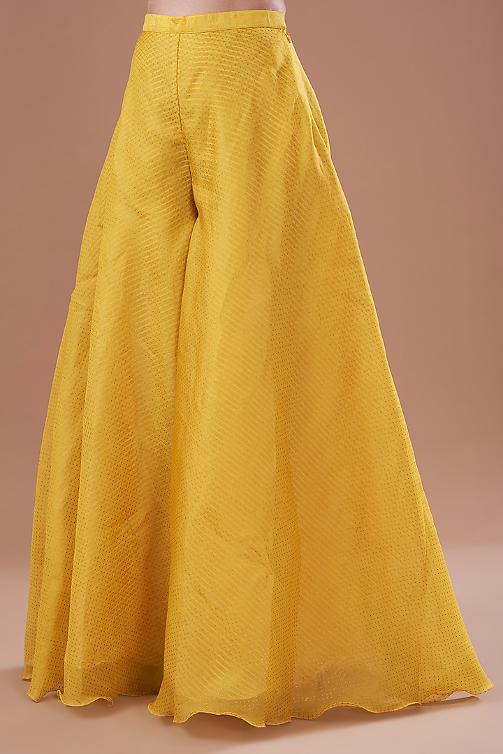 Yellow Organza & Chiffon Embroidered Wedding Anarkali Set by Yashodhara at Pernia's Pop Up Shop