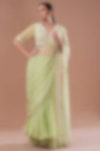 Jade Net & Chiffon Printed Pre-Stitched Frilled Saree Set by Yashodhara at Pernia's Pop Up Shop