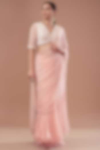 Pink Net & Chiffon Printed Pre-Stitched Frilled Saree Set by Yashodhara