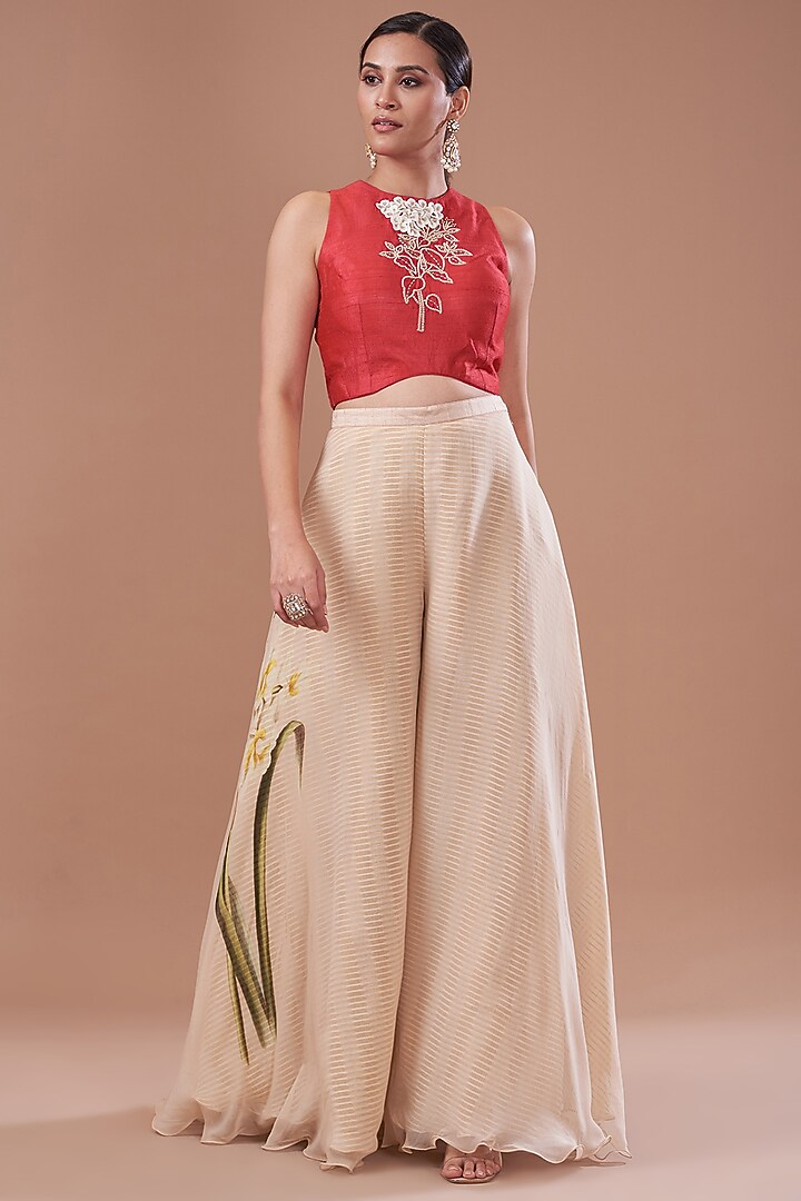 Mustard Raw Silk Embroidered Jacket Set by Yashodhara at Pernia's Pop Up Shop