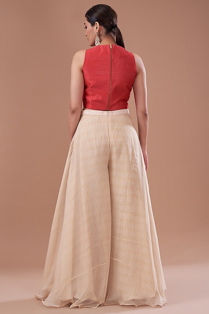 Mustard Raw Silk Embroidered Jacket Set by Yashodhara at Pernia's Pop Up Shop