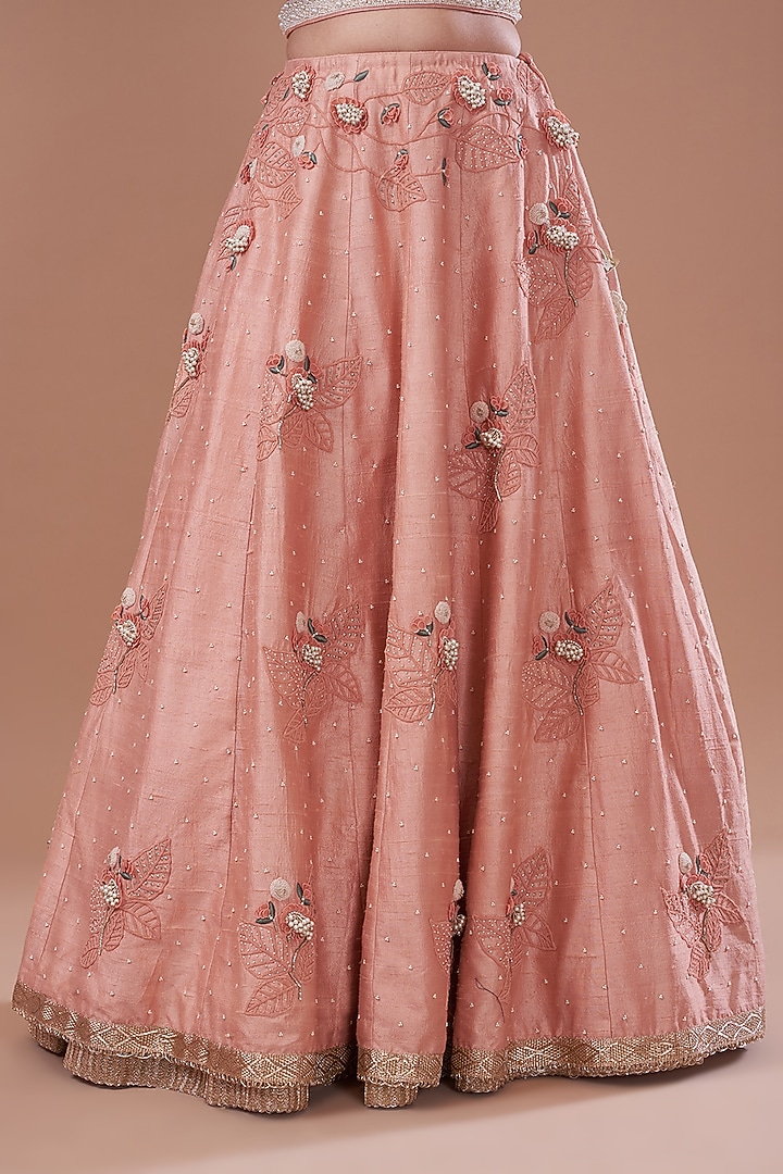 Brick Old Rose Raw Silk Embroidered Bridal Lehenga Set by Yashodhara at Pernia's Pop Up Shop