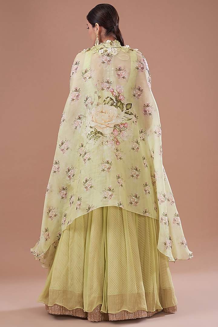 Jade Chiffon Embroidered Jacket Bridal Lehenga Set by Yashodhara at Pernia's Pop Up Shop