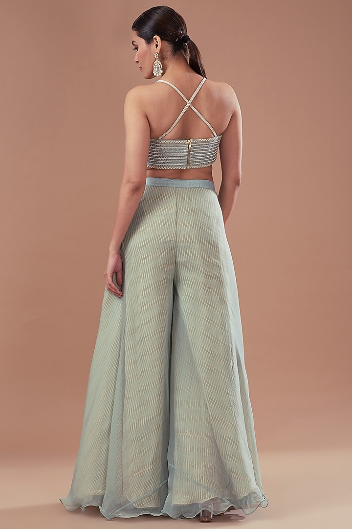 Teal Green Organza & Chiffon Embroidered Cape Set by Yashodhara at Pernia's Pop Up Shop