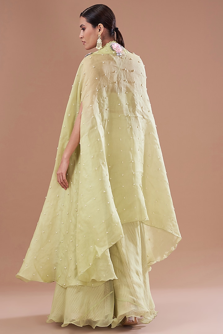 Jade Organza Embroidered Cape Set by Yashodhara at Pernia's Pop Up Shop