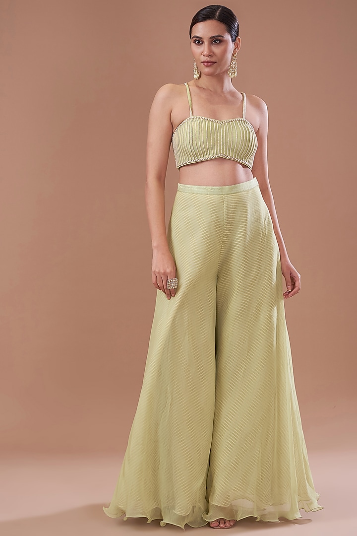 Jade Organza Embroidered Cape Set by Yashodhara at Pernia's Pop Up Shop